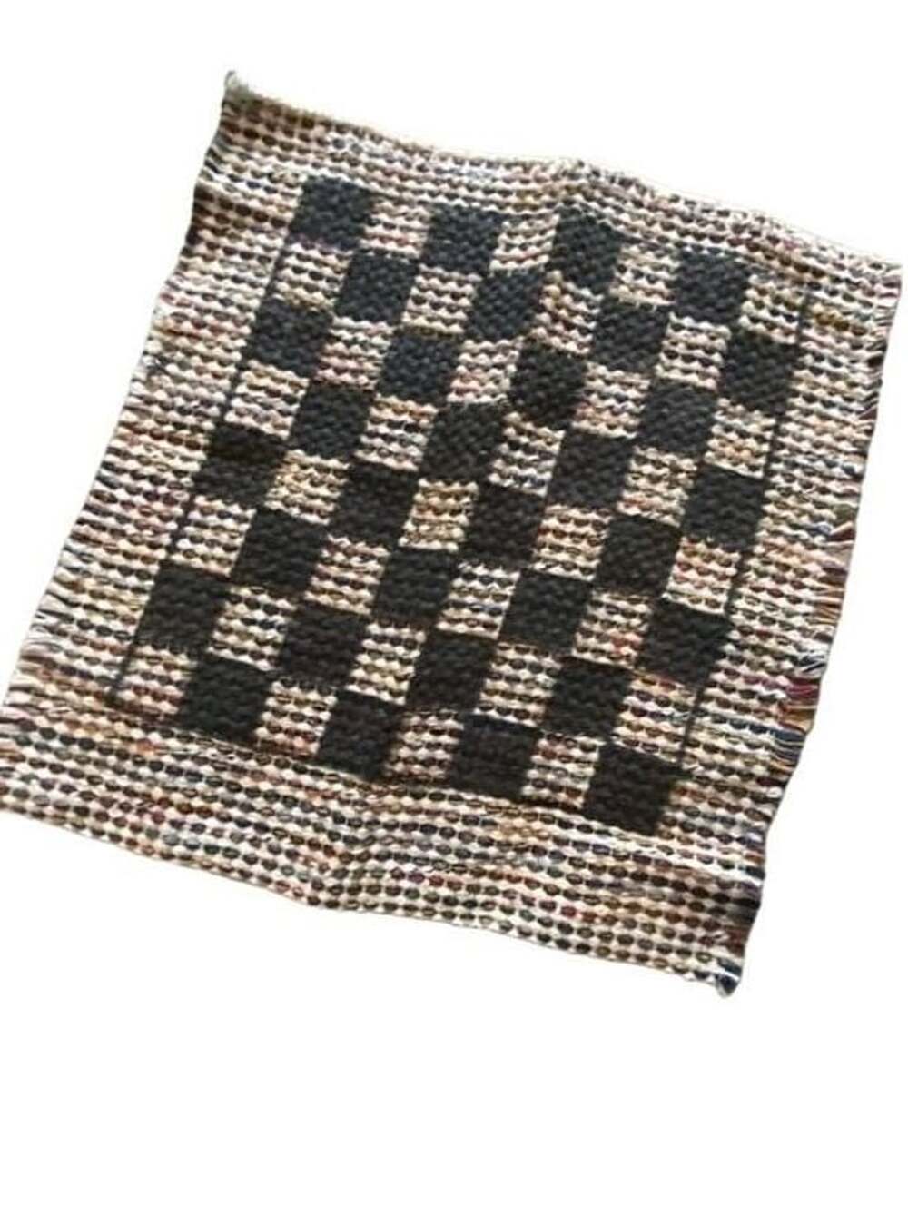 Handwoven Cotton Rag Rug Checkerboard Game Mat with Checkers Pieces 12x12